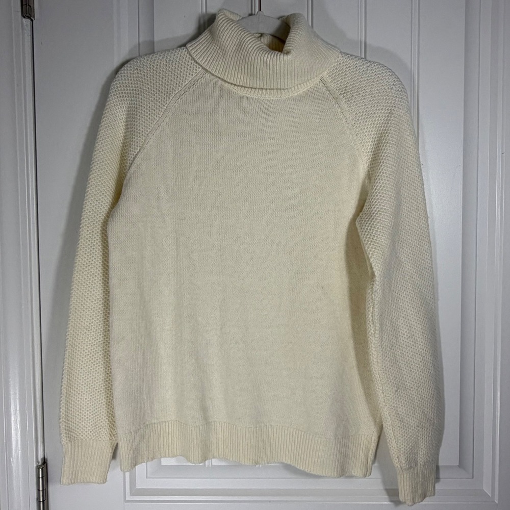 Loft Womens Cream White Waffle Knit Raglan Sleeve Turtleneck Sweater Size M
